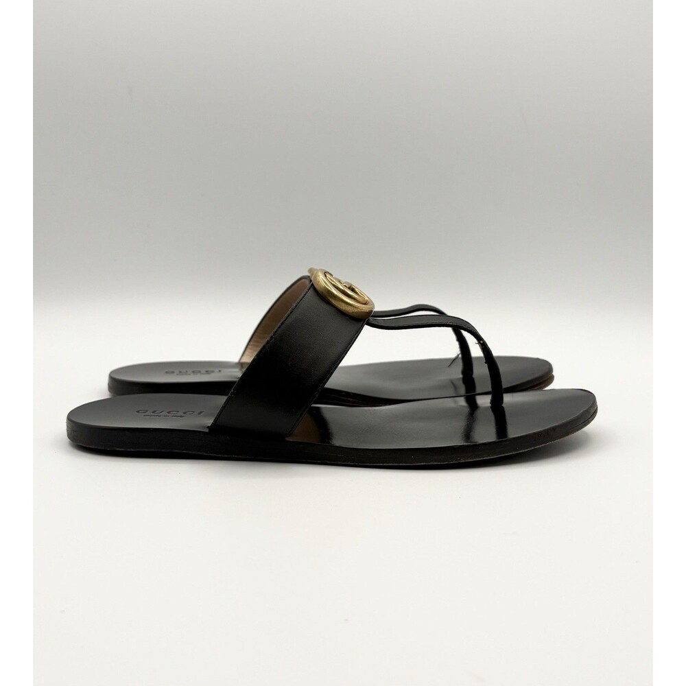 Gucci Black Marmont Leather Thong Sandals w/ GG Double G Logo Size EU 36 - Picture 3 of 9